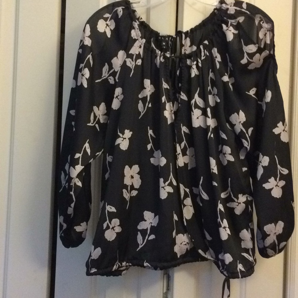 Silky black floral blouse